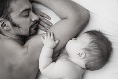 Baby Sleeping With Father Stock Photo Baby Sleeping With Father Stock Photo