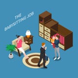 Babysitter Isometric Composition royalty-vrije illustratie Babysitter Isometric Composition royalty-vrije illustratie