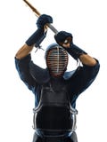 Bacgro человека бойцов боевых искусств Kendo изолированное силуэтом белое стоковое изображение rf Bacgro человека бойцов боевых искусств Kendo изолированное силуэтом белое стоковое изображение rf