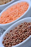 Bacias com tipos diferentes de lentilhas foto de stock Bacias com tipos diferentes de lentilhas foto de stock