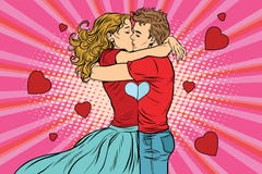 Bacio, ragazzo e ragazza delle coppie di amore nel giorno di biglietti di S. Valentino illustrazione di stock Bacio, ragazzo e ragazza delle coppie di amore nel giorno di biglietti di S. Valentino illustrazione di stock