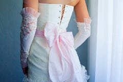 Back Of Bride In Wedding Dress Stock Photo