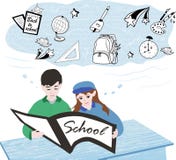 Back to school, children sit at their desks and read an interest royalty free illustration Back to school, children sit at their desks and read an interest royalty free illustration