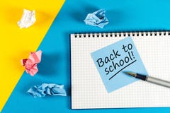 Back to school - Message at notepad. Education concept, 1 september time stock photos Back to school - Message at notepad. Education concept, 1 september time stock photos