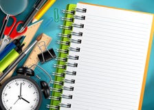 Back to school vector template background with school supplies, educational items and notebook Stock Photography Back to school vector template background with school supplies, educational items and notebook Stock Photography
