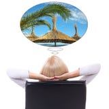 Back view of business woman sitting on office chair and dreaming Royalty Free Stock Images Back view of business woman sitting on office chair and dreaming Royalty Free Stock Images