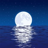 Background of blue sea and full moon at night. vector