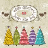 Background with christmas trees and label with tex vector illustration Background with christmas trees and label with tex vector illustration