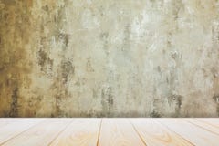 Background with empty wooden deck table over grunge cement wall, vintage, background, template royalty free stock image Background with empty wooden deck table over grunge cement wall, vintage, background, template royalty free stock image