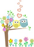 Background With Owls In Love Sitting On Branch Stock Images