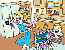 Bad Day for Mommy: Laptop Accident vector illustration Bad Day for Mommy: Laptop Accident vector illustration