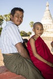 Bagan, Myanmar, December 29, 2017: Father and son as a Buddhist novice in Bagan royalty free stock photo Bagan, Myanmar, December 29, 2017: Father and son as a Buddhist novice in Bagan royalty free stock photo