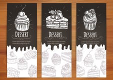 Bageri konfekt, bakelser, efterrättaffisch stock illustrationer Bageri konfekt, bakelser, efterrättaffisch stock illustrationer