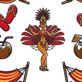 Bailarín brasileño del carnaval del modelo inconsútil de los símbolos del Brasil ilustración del vector Bailarín brasileño del carnaval del modelo inconsútil de los símbolos del Brasil ilustración del vector