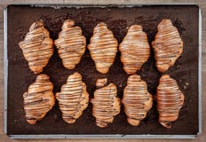 Baked Croissant On Two Lines Royalty Free Stock Images Baked Croissant On Two Lines Royalty Free Stock Images
