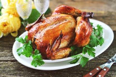 Baked Roasted Whole Chicken. Delicious Homemade Food. Stock Photography Baked Roasted Whole Chicken. Delicious Homemade Food. Stock Photography