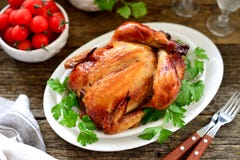 Baked Roasted Whole Chicken. Delicious Homemade Food. Royalty Free Stock Images
