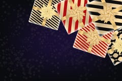 Bakgrund för glad jul och för lyckligt nytt år med gåvaaskar modern design Universell bakgrund för affischen, baner, reklamblad, stock illustrationer Bakgrund för glad jul och för lyckligt nytt år med gåvaaskar modern design Universell bakgrund för affischen, baner, reklamblad, stock illustrationer