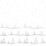Bakgrund med gran-träd och snöflingor hand-dragen idérik modern bakgrund för banerkorttapeter täcker att dra stock illustrationer Bakgrund med gran-träd och snöflingor hand-dragen idérik modern bakgrund för banerkorttapeter täcker att dra stock illustrationer