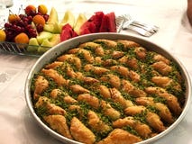 Baklava et fruits Dessert important de turc image stock Baklava et fruits Dessert important de turc image stock