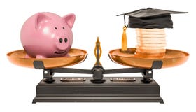 Balance concept, money and education. 3D rendering royalty free illustration Balance concept, money and education. 3D rendering royalty free illustration