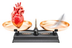 Balance concept, scales with heart and feather. 3D rendering royalty free illustration Balance concept, scales with heart and feather. 3D rendering royalty free illustration