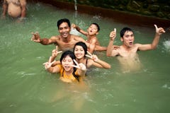 BALI - JANUARY 3 : Happy Balinese Bathe In The Hot Springs On JANUARY 3, 2013, Bali, Indonesia Stock Photos