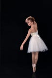 Ballerina i pointes och en klänning dansar på en vit backgroun royaltyfri foto Ballerina i pointes och en klänning dansar på en vit backgroun royaltyfri foto