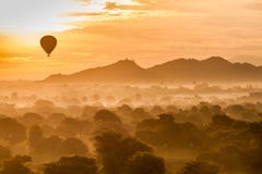 Balloon over Bagan and the skyline of its temples, Myanm