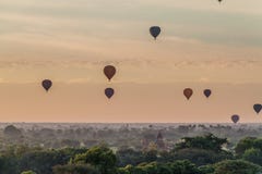 Balloons over Bagan and the skyline of its temples, Myanm
