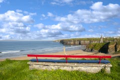Ballybunion bench beach and castle view Stock Images Ballybunion bench beach and castle view Stock Images
