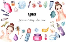 Balneario y acuarela de la bandera del salón de belleza stock de ilustración Balneario y acuarela de la bandera del salón de belleza stock de ilustración