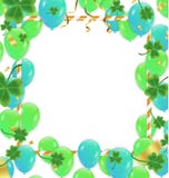 Baloons verdes com confetes do ouro e bandeiras no righr superior e deixadas ilustração stock Baloons verdes com confetes do ouro e bandeiras no righr superior e deixadas ilustração stock