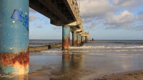 Baltic Seacoast With Long Bridge stock image Baltic Seacoast With Long Bridge stock image