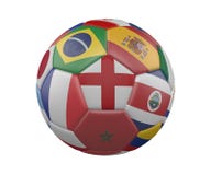 Balón de fútbol con las banderas aisladas en el fondo blanco, Inglaterra en el centro, representación 3d stock de ilustración Balón de fútbol con las banderas aisladas en el fondo blanco, Inglaterra en el centro, representación 3d stock de ilustración