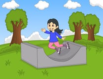 Bambini che giocano il pattino di rullo al fumetto del parco Immagini Stock Libere da Diritti Bambini che giocano il pattino di rullo al fumetto del parco Immagini Stock Libere da Diritti