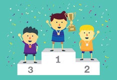 Bambini del vincitore che stanno sul podio di conquista illustrazione di stock Bambini del vincitore che stanno sul podio di conquista illustrazione di stock