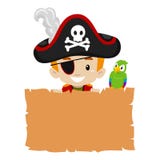 Bambino del pirata che tiene papiro in bianco illustrazione vettoriale Bambino del pirata che tiene papiro in bianco illustrazione vettoriale