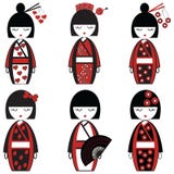 Bambole femminili giapponesi ispirate da cultura asiatica illustrazione vettoriale Bambole femminili giapponesi ispirate da cultura asiatica illustrazione vettoriale