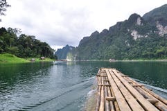 Bamboo Raft Heading On Lake Stock Photo Bamboo Raft Heading On Lake Stock Photo