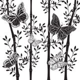 Bambú y mariposas stock de ilustración Bambú y mariposas stock de ilustración