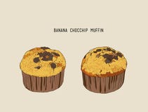 banana Chocolate chip muffins , sketch vector. stock illustration banana Chocolate chip muffins , sketch vector. stock illustration