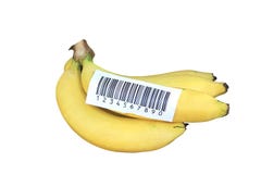 Banana stick with bacode stock photos Banana stick with bacode stock photos