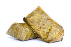 Banana with sticky rice on white background Khao Tom Mat or Kh royalty free stock image Banana with sticky rice on white background Khao Tom Mat or Kh royalty free stock image