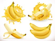 Banane mit frischem Saft der Milch Frische Frucht und Spritzen, Ikone des Vektors 3d stock abbildung Banane mit frischem Saft der Milch Frische Frucht und Spritzen, Ikone des Vektors 3d stock abbildung