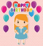 Bande dessinée de fille et conception de joyeux anniversaire illustration libre de droits Bande dessinée de fille et conception de joyeux anniversaire illustration libre de droits
