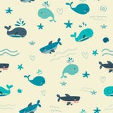 Bande dessinée mignonne sous le fond sans couture de modèle de faune de l'eau bleue illustration stock Bande dessinée mignonne sous le fond sans couture de modèle de faune de l'eau bleue illustration stock