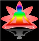 Bandeira da pose do padmasana da meditação do dia da ioga com energia Chakra da aura sete contra o vetor cor-de-rosa do inclinaçã ilustração stock Bandeira da pose do padmasana da meditação do dia da ioga com energia Chakra da aura sete contra o vetor cor-de-rosa do inclinaçã ilustração stock