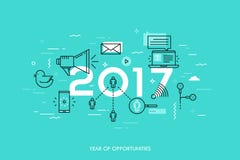 Bandeira de Infographic, 2017 - ano de oportunidades Tendências, previsões e expectativas em tecnologias sociais dos meios ilustração royalty free Bandeira de Infographic, 2017 - ano de oportunidades Tendências, previsões e expectativas em tecnologias sociais dos meios ilustração royalty free
