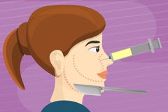 Bandeira do conceito da injeção do levantamento de cara da mulher, estilo dos desenhos animados ilustração royalty free Bandeira do conceito da injeção do levantamento de cara da mulher, estilo dos desenhos animados ilustração royalty free